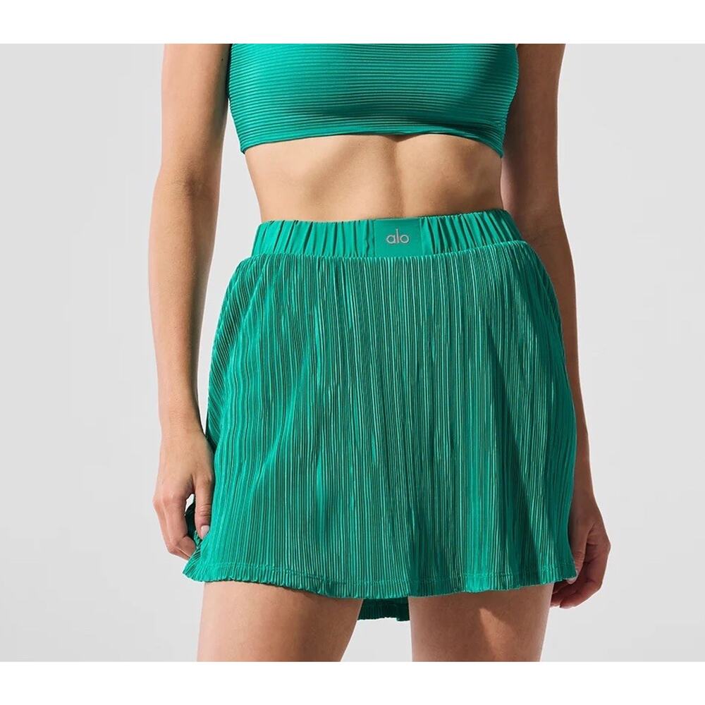 Alo Tennis Skirt Womens NWT Spruce Green Micro Plisse Athletic Pleated Mini Yoga - Picture 3 of 10